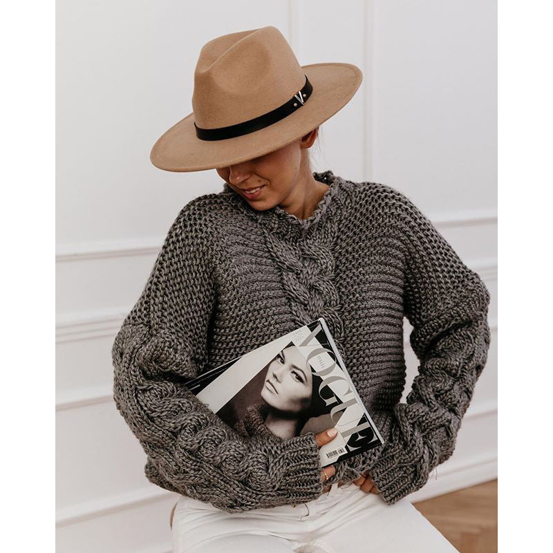 Dames gros pull en tricot avec motif en torsades Chic und Stil