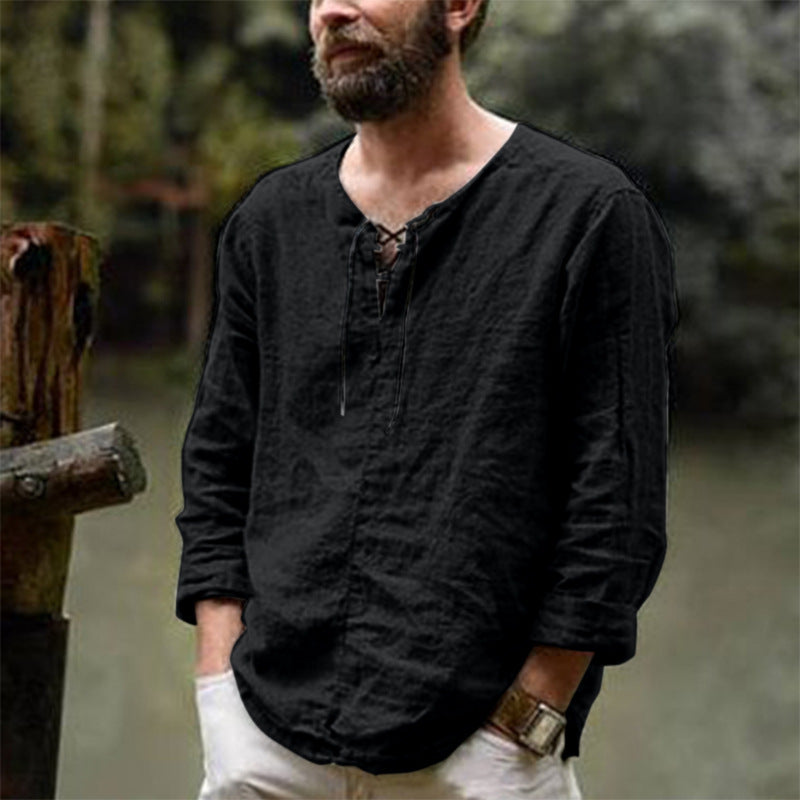 Chemise en lin décontractée pour hommes avec fermeture à lacets décorative Chic und Stil