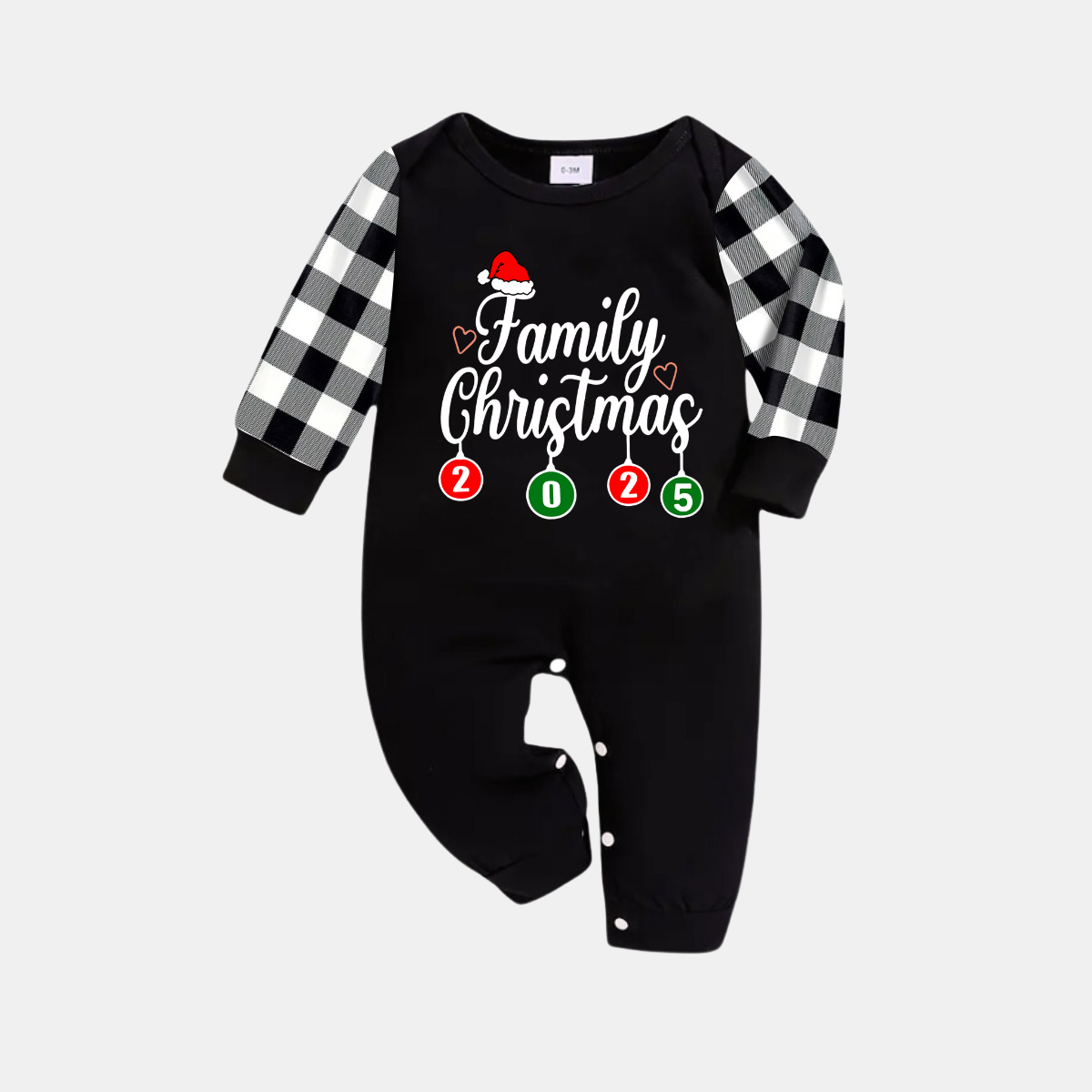Chic und Stil | "Family Christmas" 2025 Black Long Sleeve Top with Black and White Checkered Pants Family Matching Pajamas