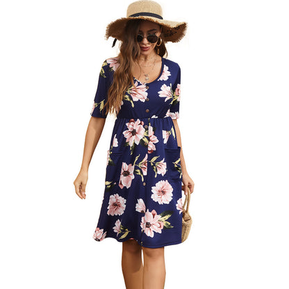 Robe midi à boutons avec motif floral pour femmes Chic und Stil