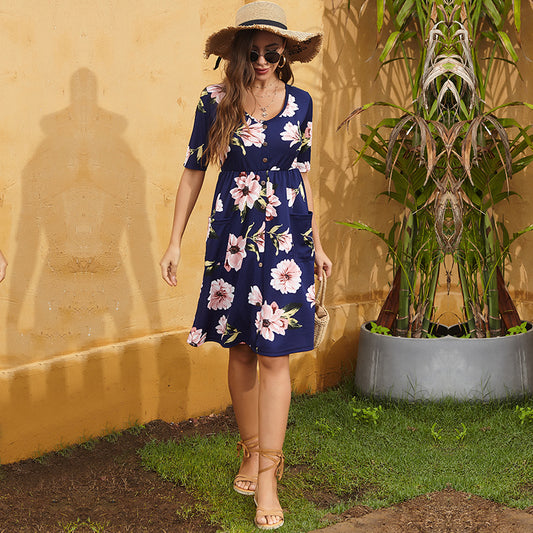 Robe midi à boutons avec motif floral pour femmes Chic und Stil