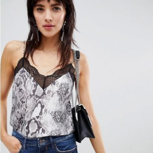 Dames en dentelle imprimé serpent débardeur à bretelles spaghetti Chic und Stil