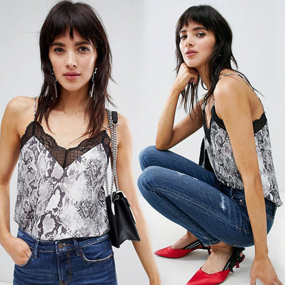 Dames en dentelle imprimé serpent débardeur à bretelles spaghetti Chic und Stil