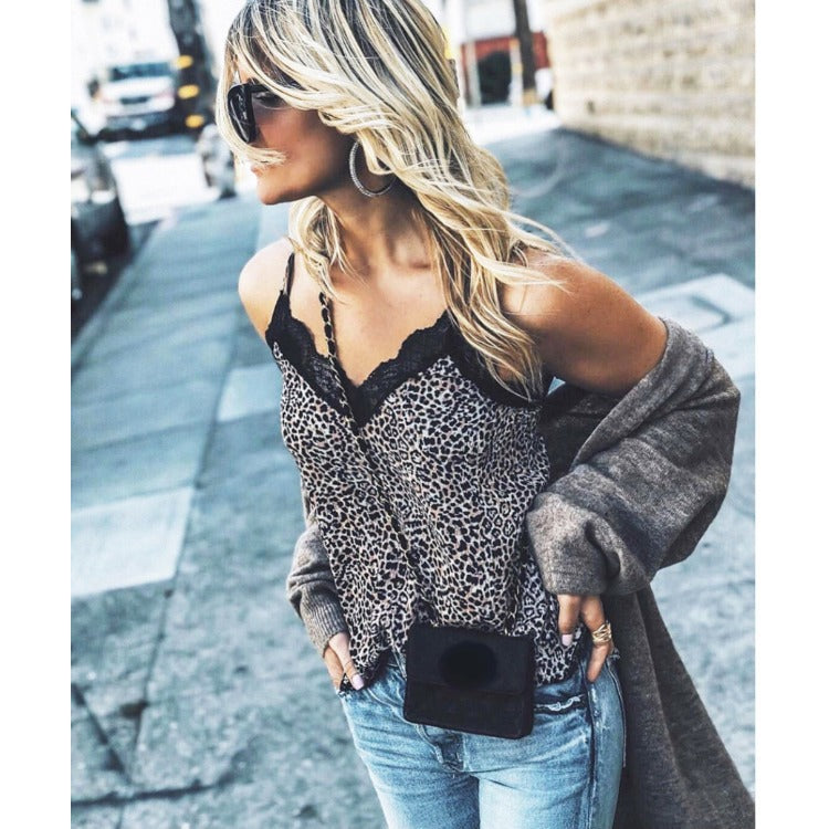 Dames en dentelle imprimé serpent débardeur à bretelles spaghetti Chic und Stil