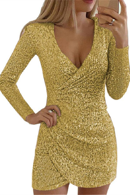 Chic und Stil | Fashion Sequins V-Neck Asymmetrical Dress