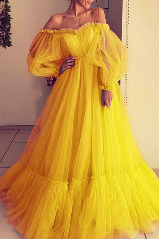 Chic und Stil | Elegant Formal Solid Color Patchwork Off-Shoulder Evening Dress - 3 Colors