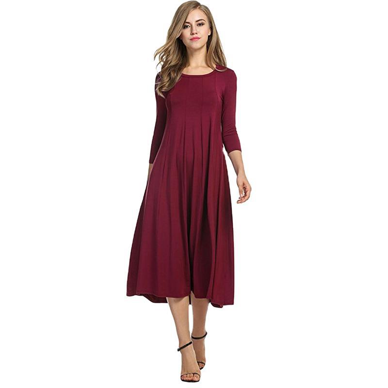Robe midi décontractée pour femme avec manches 3/4 et jupe volante Chic und Stil