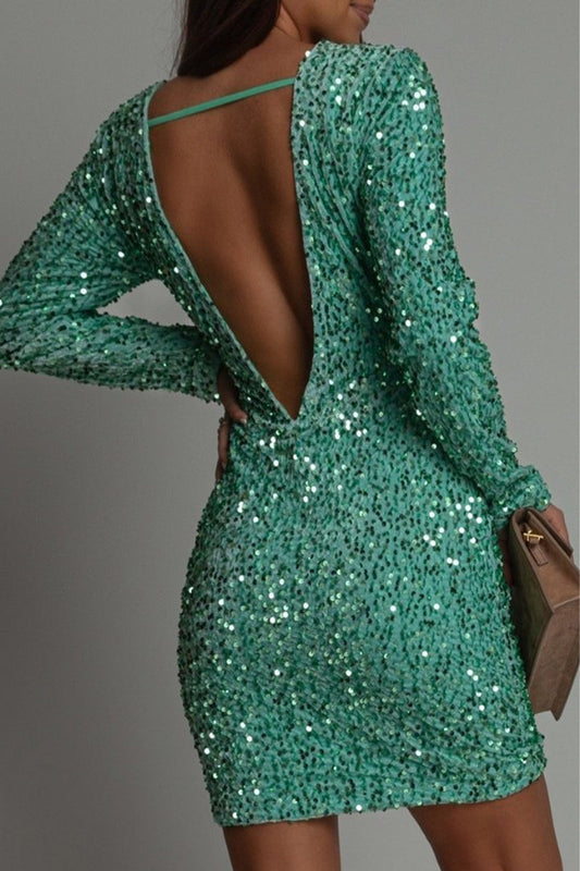 Chic und Stil | Stylish Winter Backless Glitter Party Dress for Women