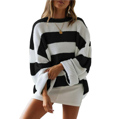 Pull en tricot décontracté pour femmes avec des larges rayures Chic und Stil