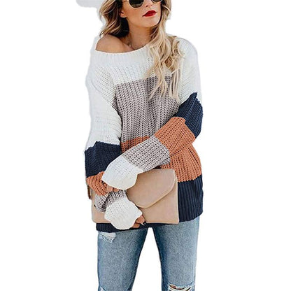 Pull en tricot de loisirs pour femmes avec un motif de rayures bloc moderne et un col rond Chic und Stil