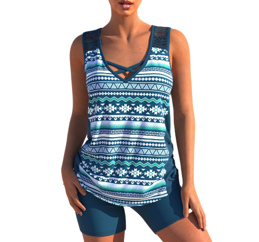 Chic und Stil | Tankini Set Summery Tankini Set with Geometric V-Neck