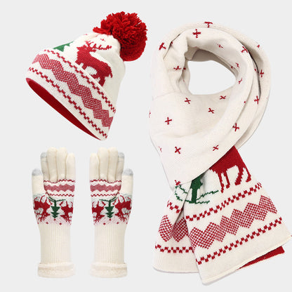 Chic und Stil | Christmas Reindeer Pattern Hat Scarf Gloves Set (6 Colors)