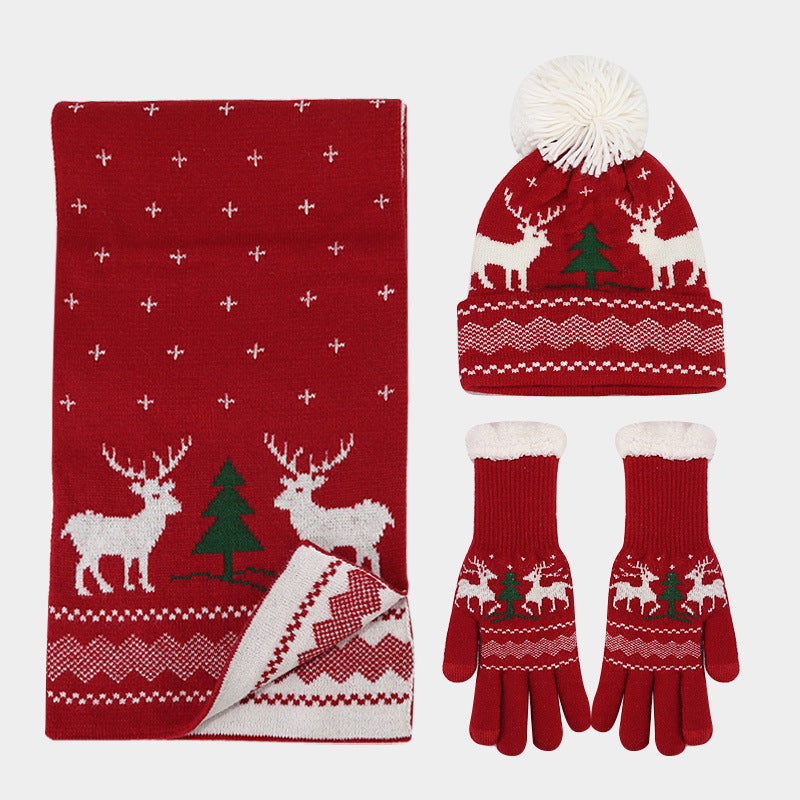 Chic und Stil | Christmas Reindeer Pattern Hat Scarf Gloves Set (6 Colors)