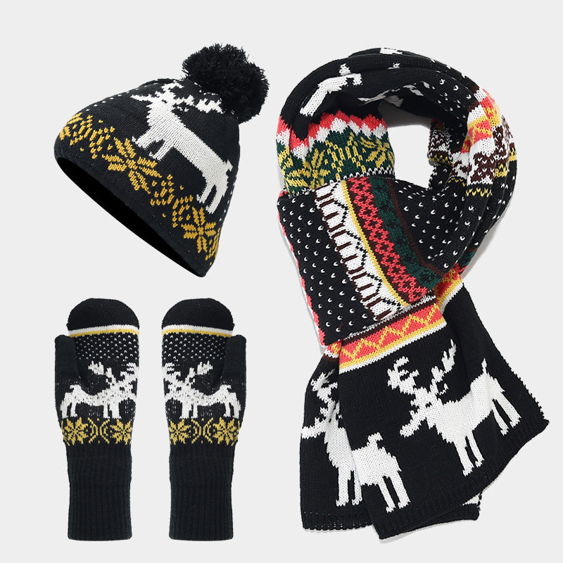 Chic und Stil | Christmas Reindeer Pattern Hat Scarf Gloves Set (6 Colors)