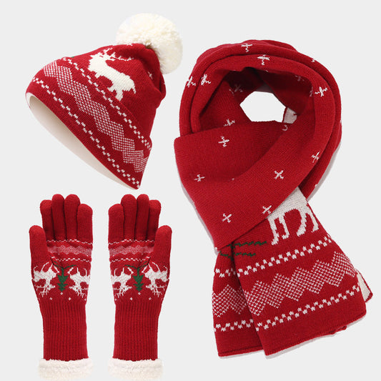Chic und Stil | Christmas Reindeer Pattern Hat Scarf Gloves Set (6 Colors)