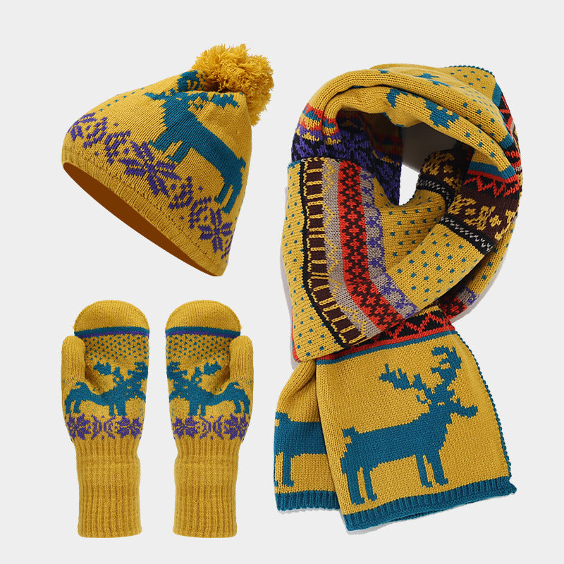 Chic und Stil | Christmas Reindeer Pattern Hat Scarf Gloves Set (6 Colors)