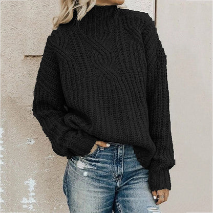Pull en tricot épais pour femmes avec col montant et motif en torsades Chic und Stil