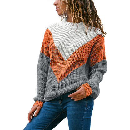 Pull femme en tricot épais avec un décolleté en V moderne et un design à blocs de couleur Chic und Stil