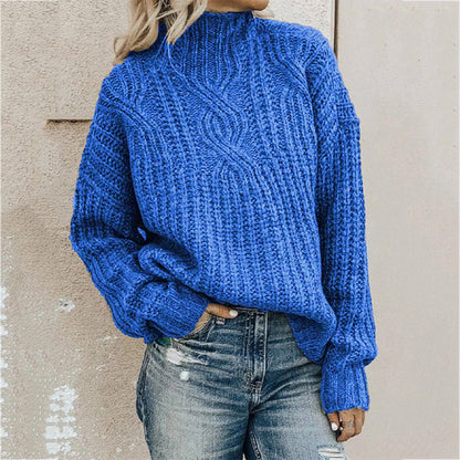 Pull en tricot épais pour femmes avec col montant et motif en torsades Chic und Stil
