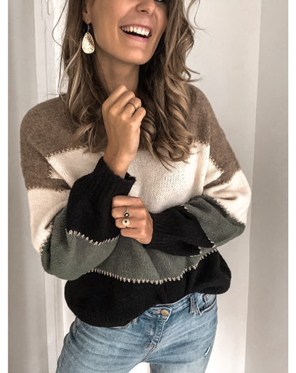Pull en tricot décontracté pour femmes avec motif à rayures colorées Chic und Stil