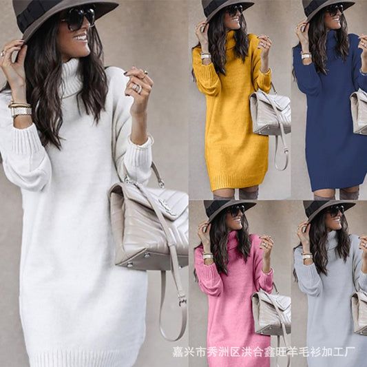 Robe pull en grosse maille pour femmes avec col montant et matériau doux Chic und Stil