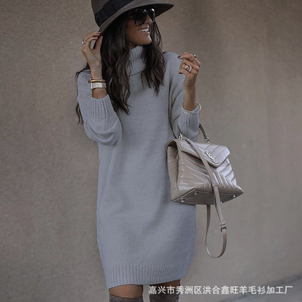 Robe pull en grosse maille pour femmes avec col montant et matériau doux Chic und Stil