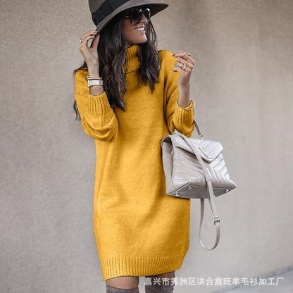 Robe pull en grosse maille pour femmes avec col montant et matériau doux Chic und Stil
