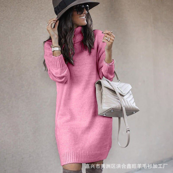 Robe pull en grosse maille pour femmes avec col montant et matériau doux Chic und Stil
