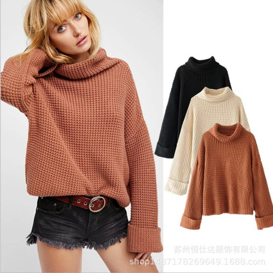 Pull-over en maille épaisse pour femmes avec col roulé décontracté et manches raglan Chic und Stil