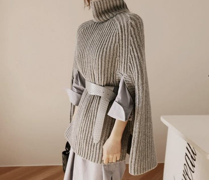 Pull en tricot surdimensionné pour femmes avec col haut et design texturé Chic und Stil
