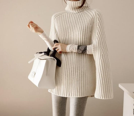 Pull en tricot surdimensionné pour femmes avec col haut et design texturé Chic und Stil