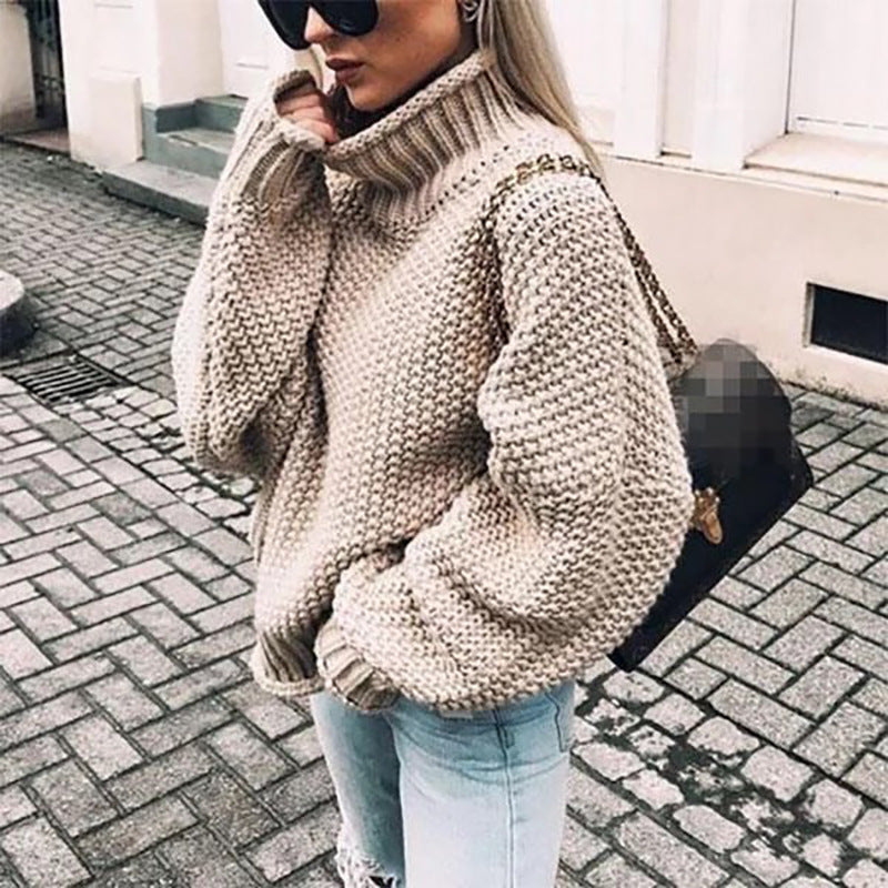 Pull femme en tricot épais avec col montant et coupe décontractée Chic und Stil