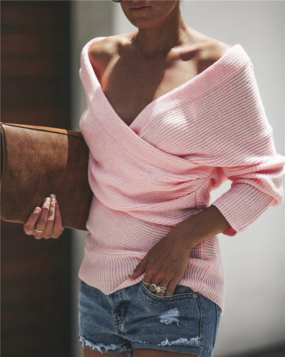 Pull-over enroulé pour femmes avec décolleté en V profond et coupe décontractée Chic und Stil
