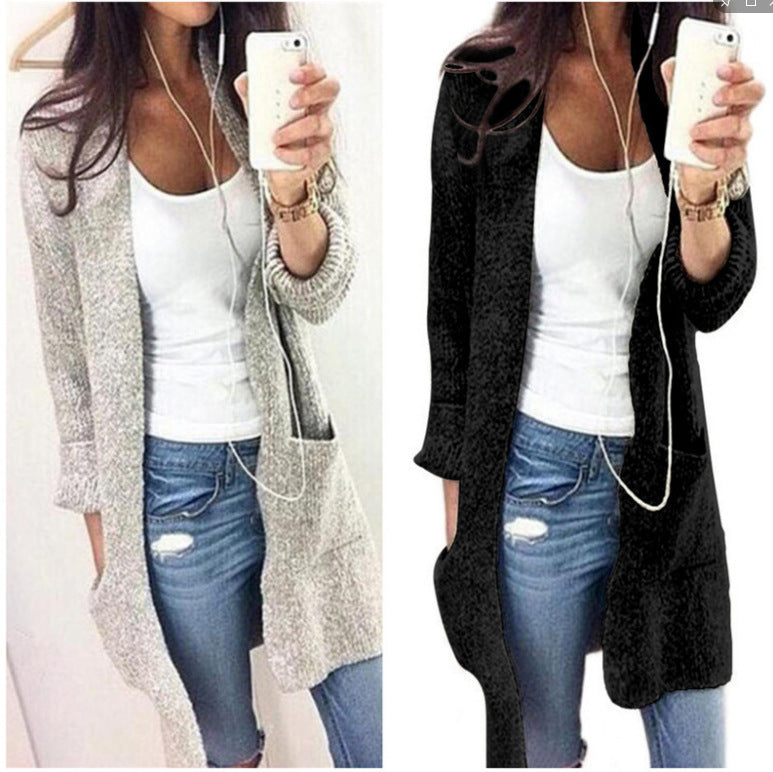 Dames gros tricot cardigan avec poches ouvertes et silhouette décontractée Chic und Stil
