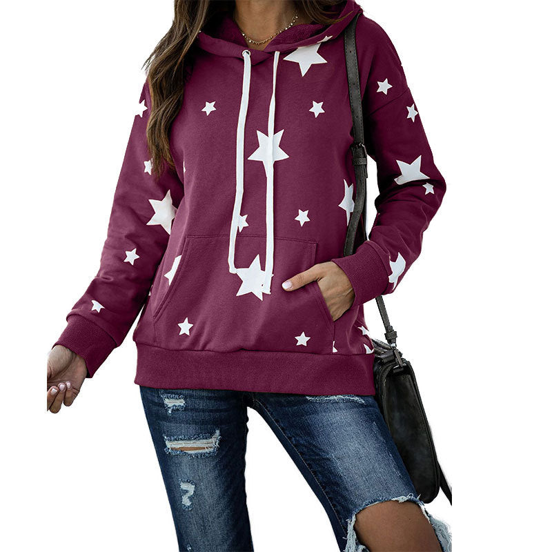 Dame sweat à capuche décontracté avec motif d'étoiles et poche kangourou pratique Chic und Stil