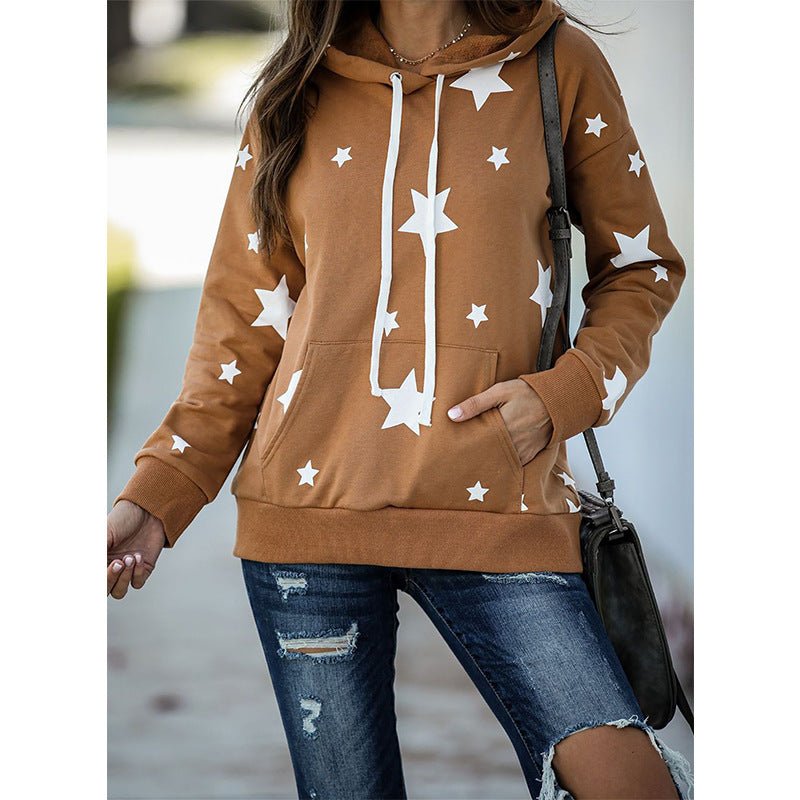 Dame sweat à capuche décontracté avec motif d'étoiles et poche kangourou pratique Chic und Stil