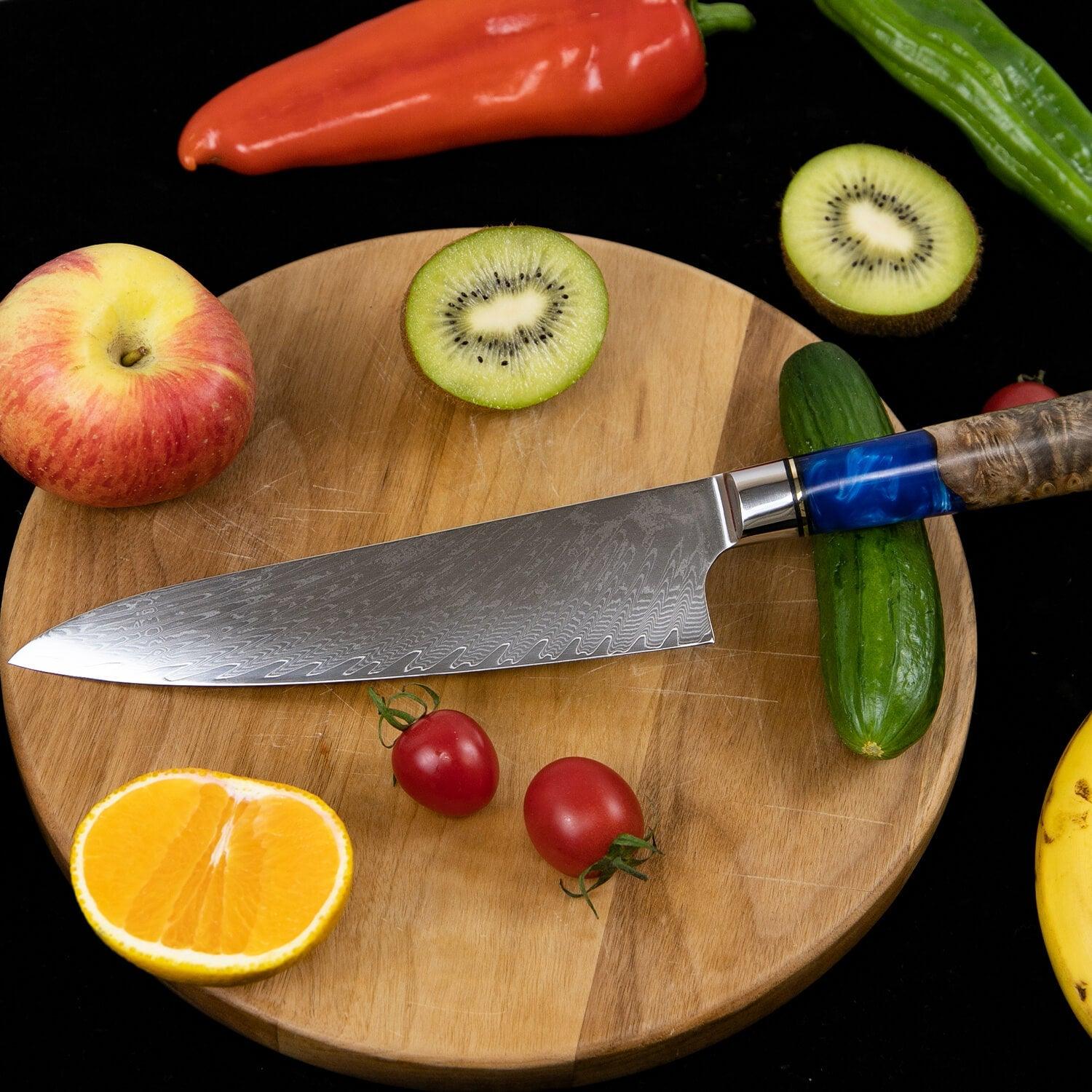 Couteau Chef Damas 20cm Résine Bleue - ChicUndStil