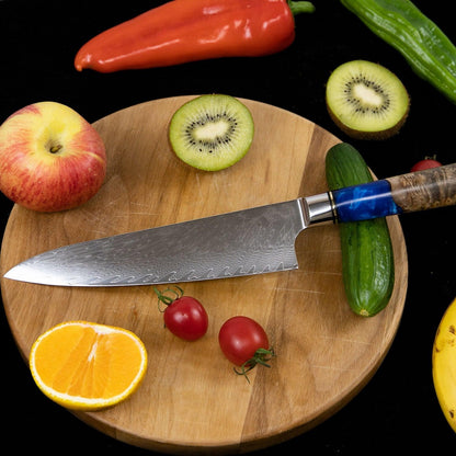 Couteau Chef Damas 20cm Résine Bleue - ChicUndStil