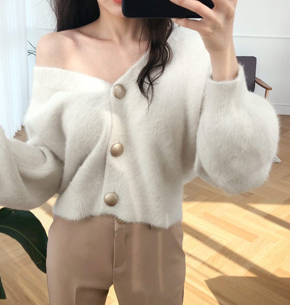 Dames Dou cardigan doux avec des manches volumineuses et des boutons élégants Chic und Stil