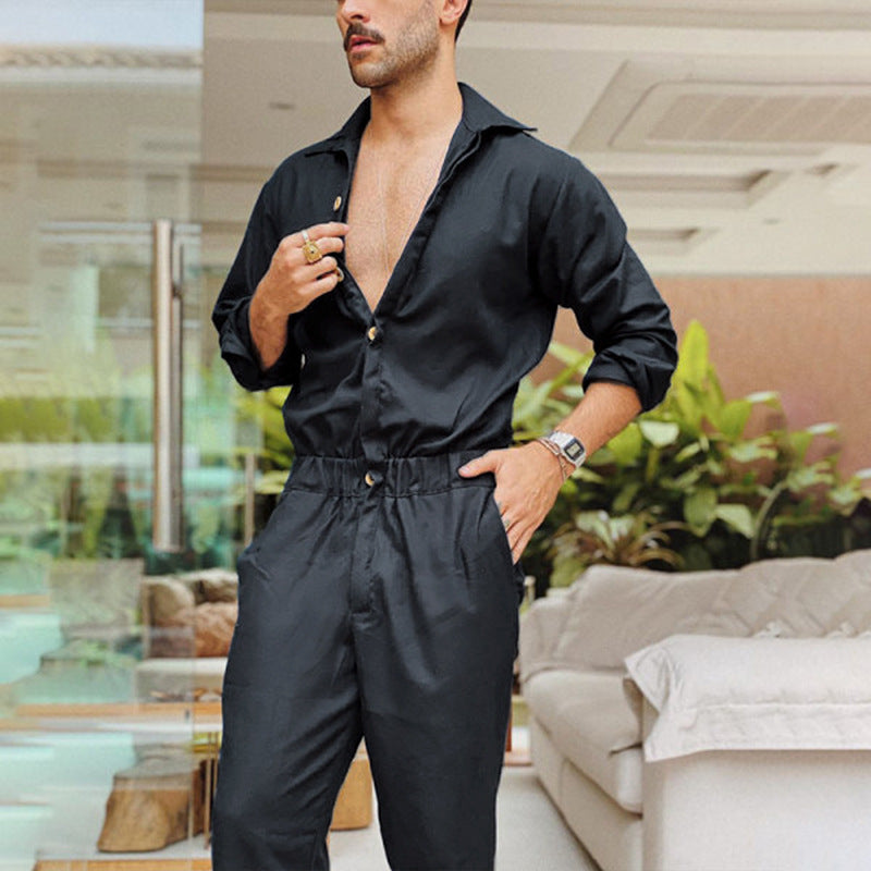 Men's stylish jumpsuit with practical pockets and trendy button design Chic and Style