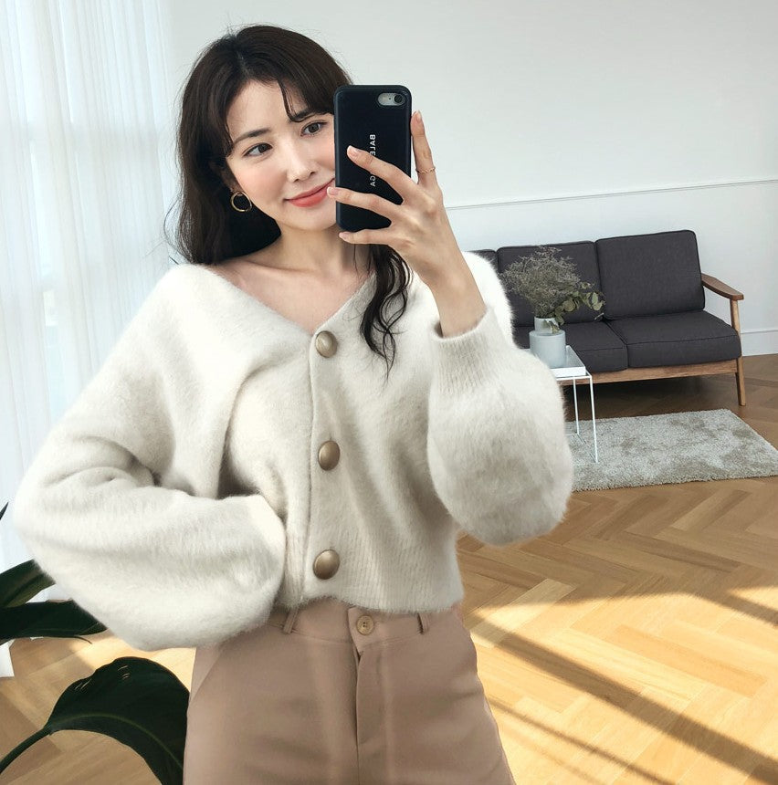 Dames Dou cardigan doux avec des manches volumineuses et des boutons élégants Chic und Stil