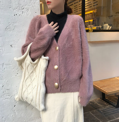Dames Dou cardigan doux avec des manches volumineuses et des boutons élégants Chic und Stil