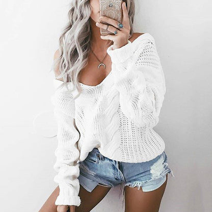 Pull en maille épaisse pour femmes au style décontracté à épaules dénudées avec des détails ajourés spéciaux Chic und Stil