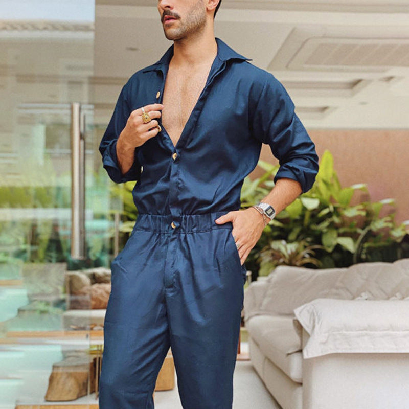 Men's stylish jumpsuit with practical pockets and trendy button design Chic and Style