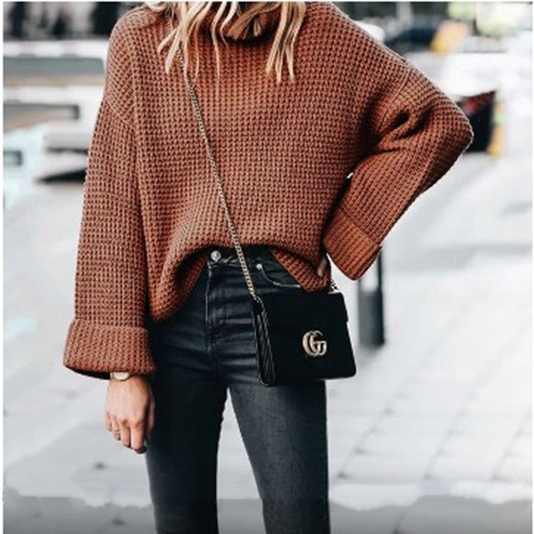 Pull en grosse maille pour femmes avec col haut et coupe ample Chic und Stil