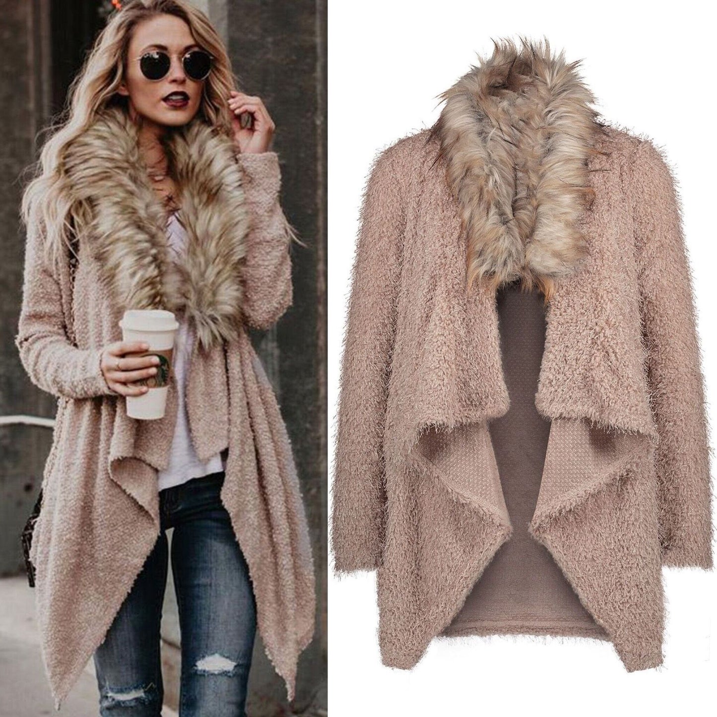 Dames Gilet en tricot chaud avec col en fausse fourrure amovible Chic und Stil