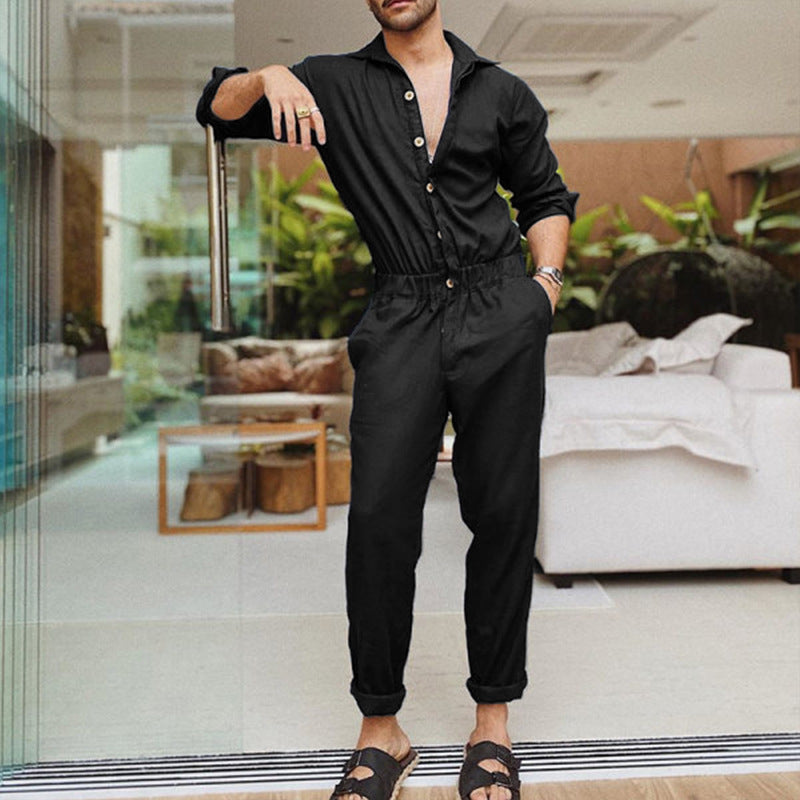 Men's stylish jumpsuit with practical pockets and trendy button design Chic and Style
