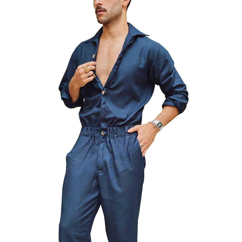 Men's stylish jumpsuit with practical pockets and trendy button design Chic and Style