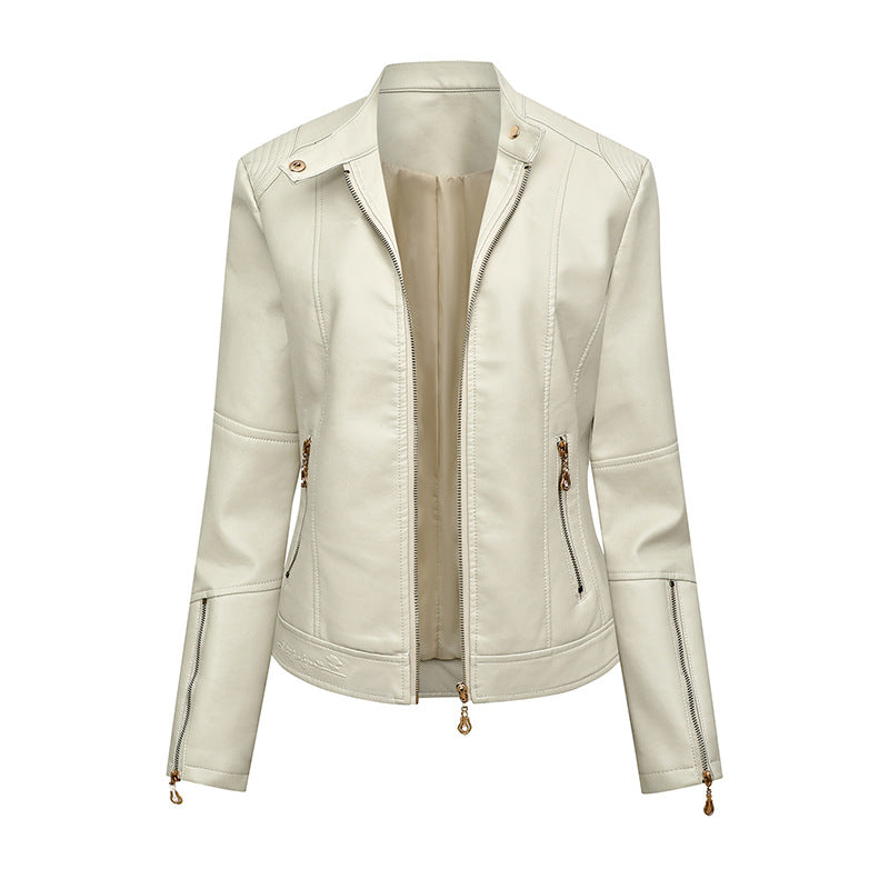 Asymmetrical zipper faux leather jacket for women Chic und Stil