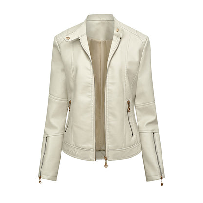 Asymmetrical zipper faux leather jacket for women Chic und Stil
